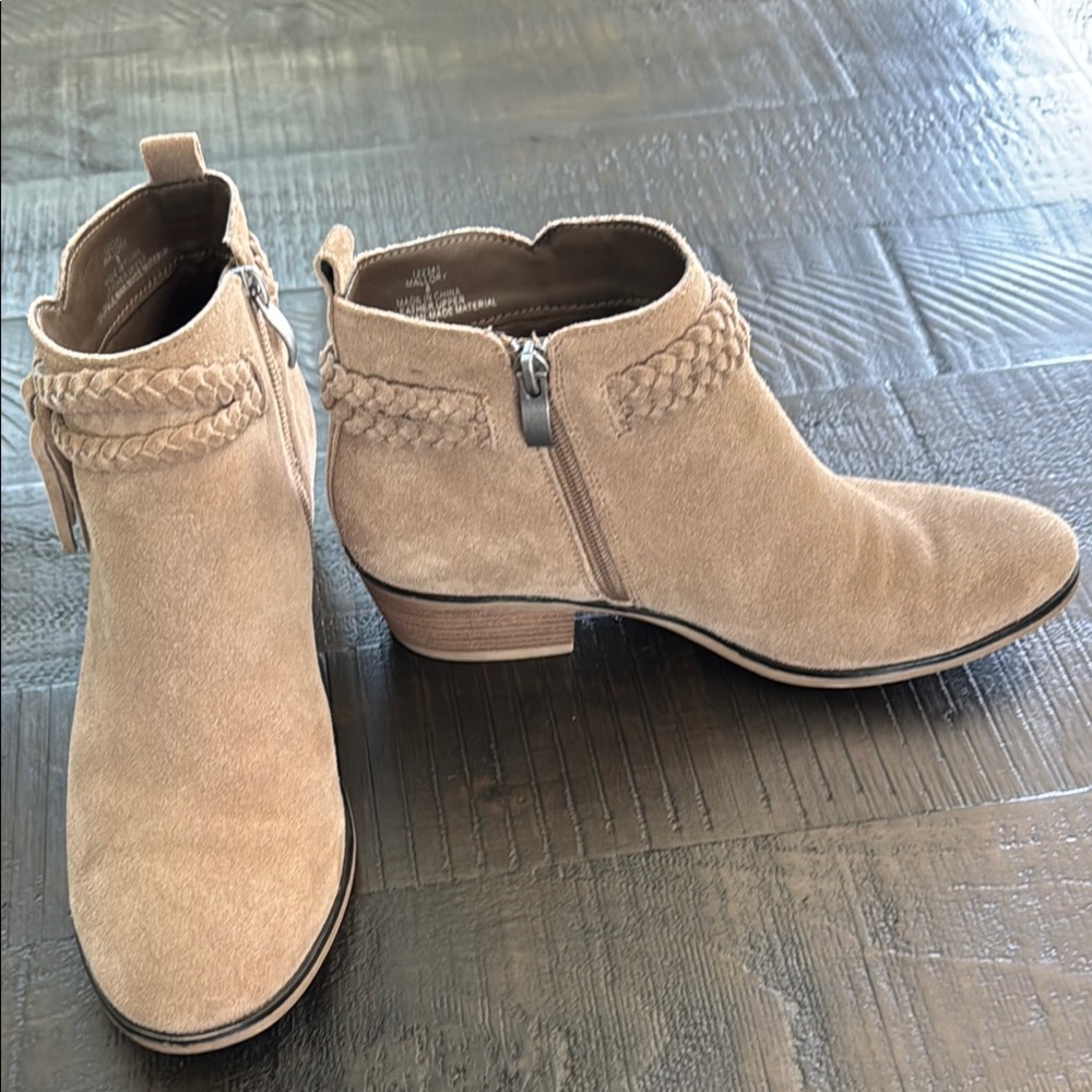 Michael Shannon Tan Suede Ankle Booties with Perforated Design